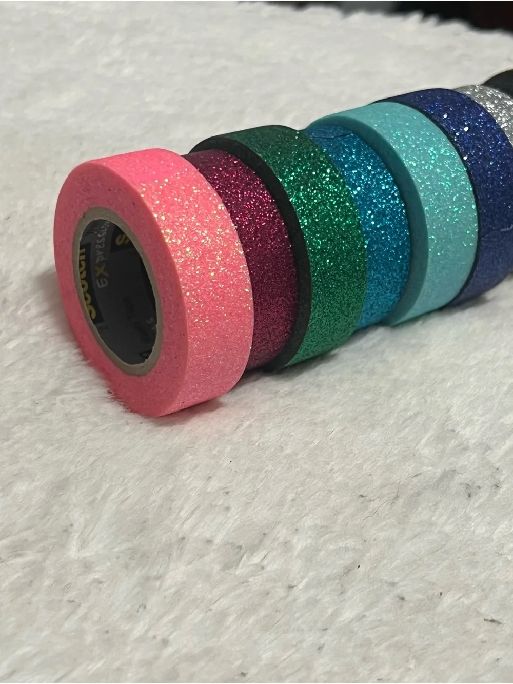 Lot of 9 Glitter Washi Decorative Tape Rolls, Assorted Colors